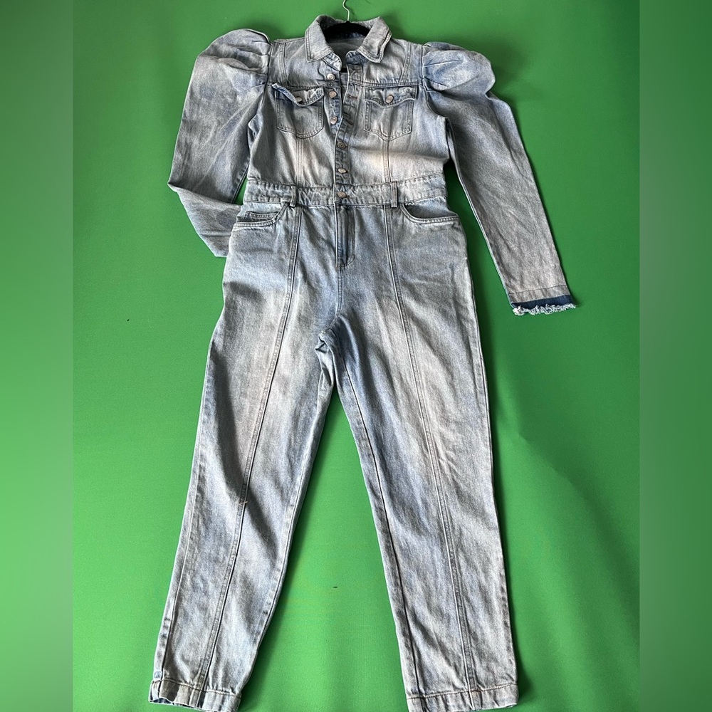 Fashion Nova Light Wash High-Waist Jeans Jumpsuit